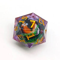 Thumbnail for Green Lizard Eye in Clear & Purple Liquid Sharp Resin - D20 RPG Dice