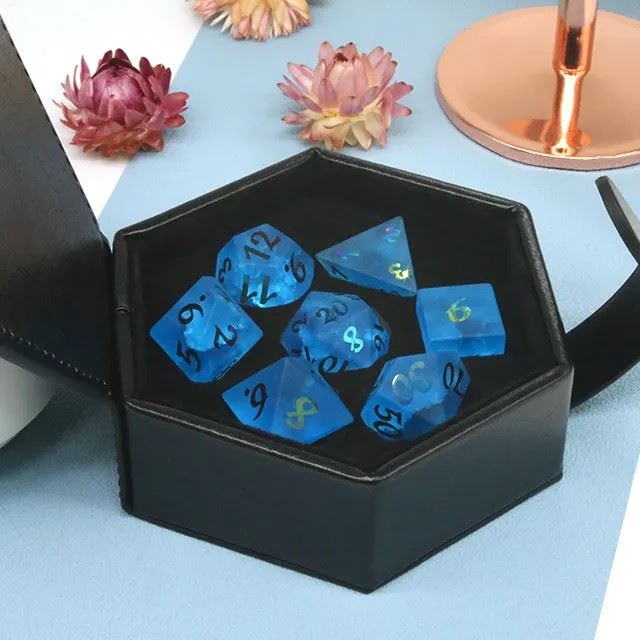 Cracked & Frosted Royal Blue Glass - 7pcs RPG Dice Set