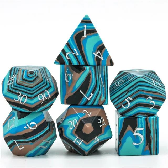 Layered Blue, Brown and Black Turquise Gemstone - 7pcs RPG Dice Set