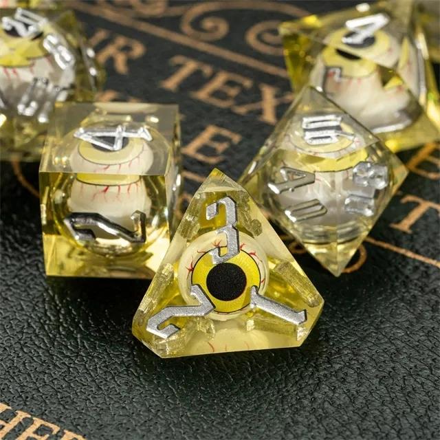 Eye Ball in Yellow Filled Sharp Resin - 7pcs RPG Dice Set