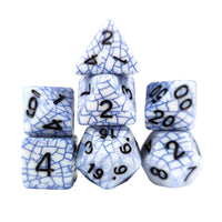 Thumbnail for Cracked Blue on White Acrylic - 7pcs RPG Full Dice Set White Stack