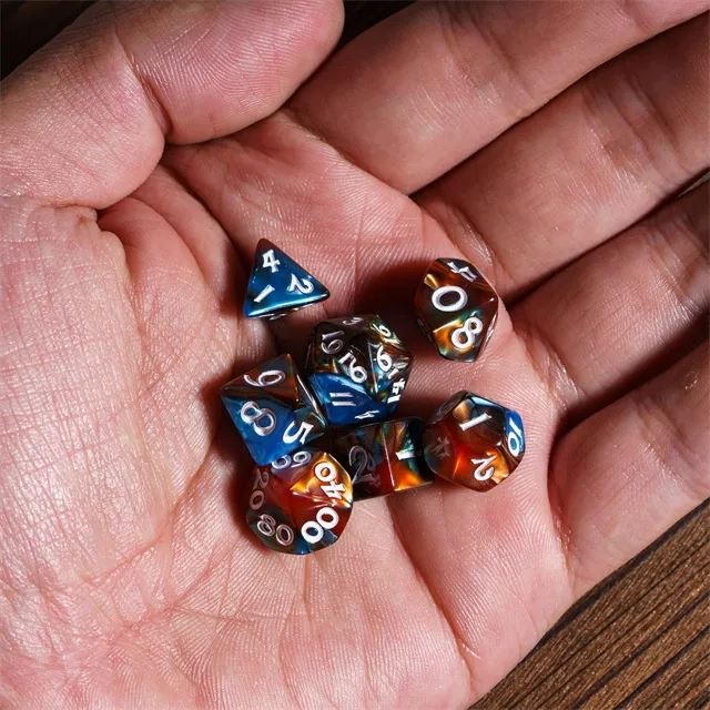 Blend of Brown & Blue Acrylic - 7pcs RPG Mini Dice Set