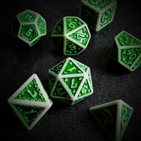 Thumbnail for Green Vines on White Acrylic - 7pcs RPG Full Dice Set