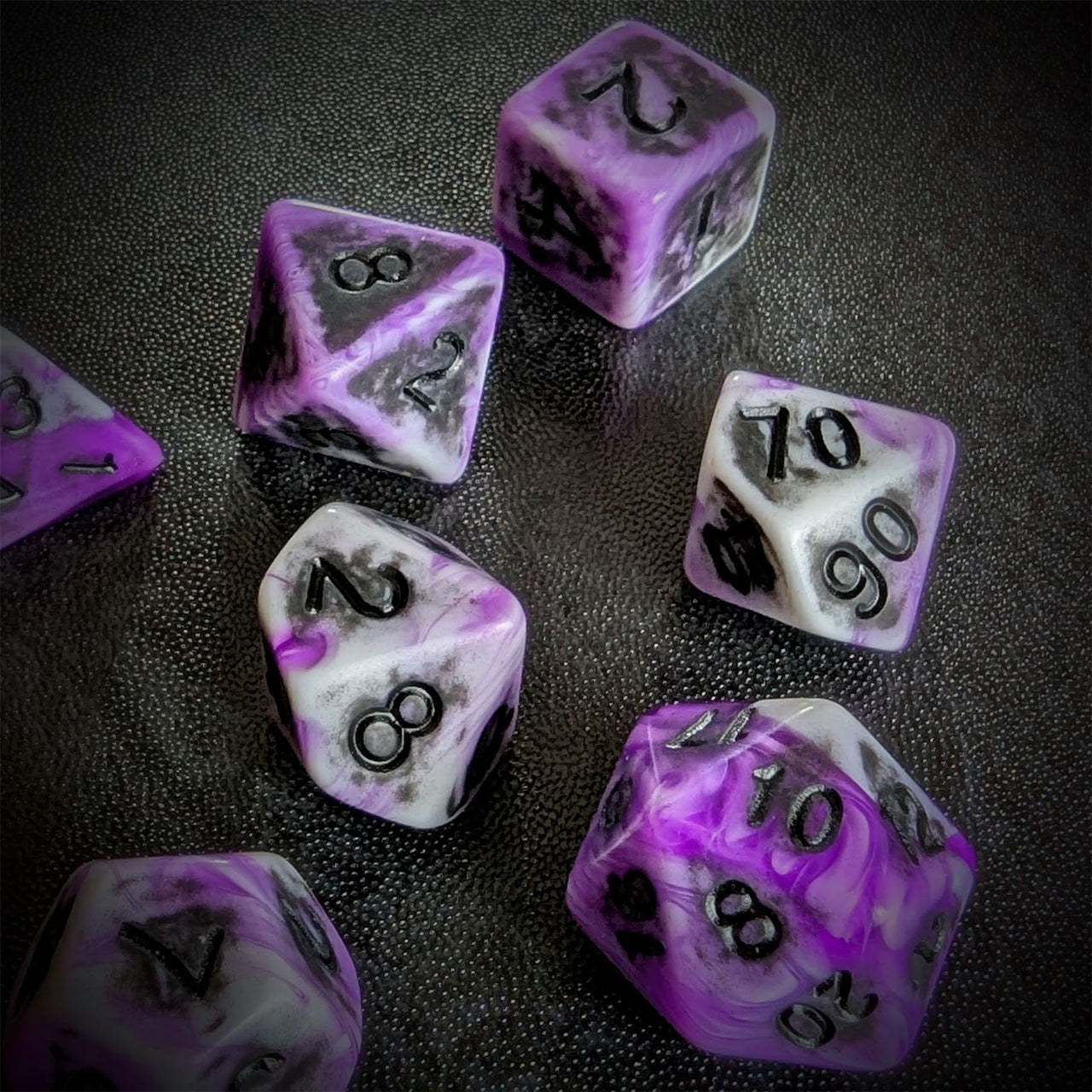 Washed Purple on White Acrylic - 7pcs RPG Full Dice Set Scatter