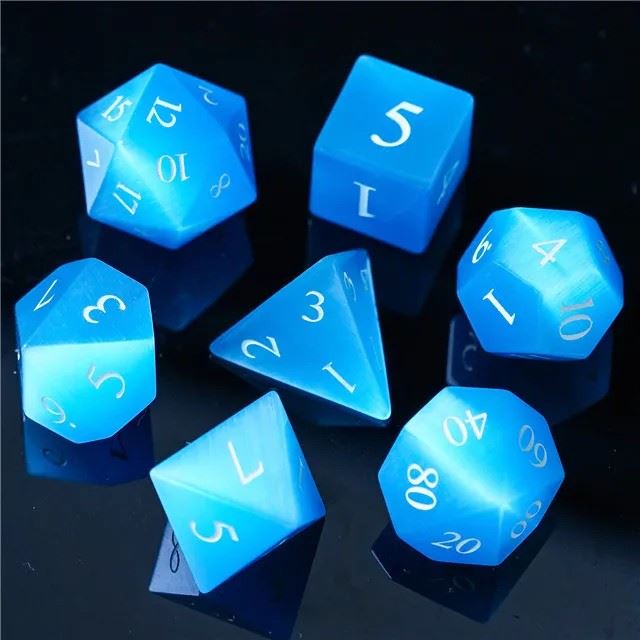 Sky Blue Cat Eye Gemstone - 7pcs RPG Dice Set