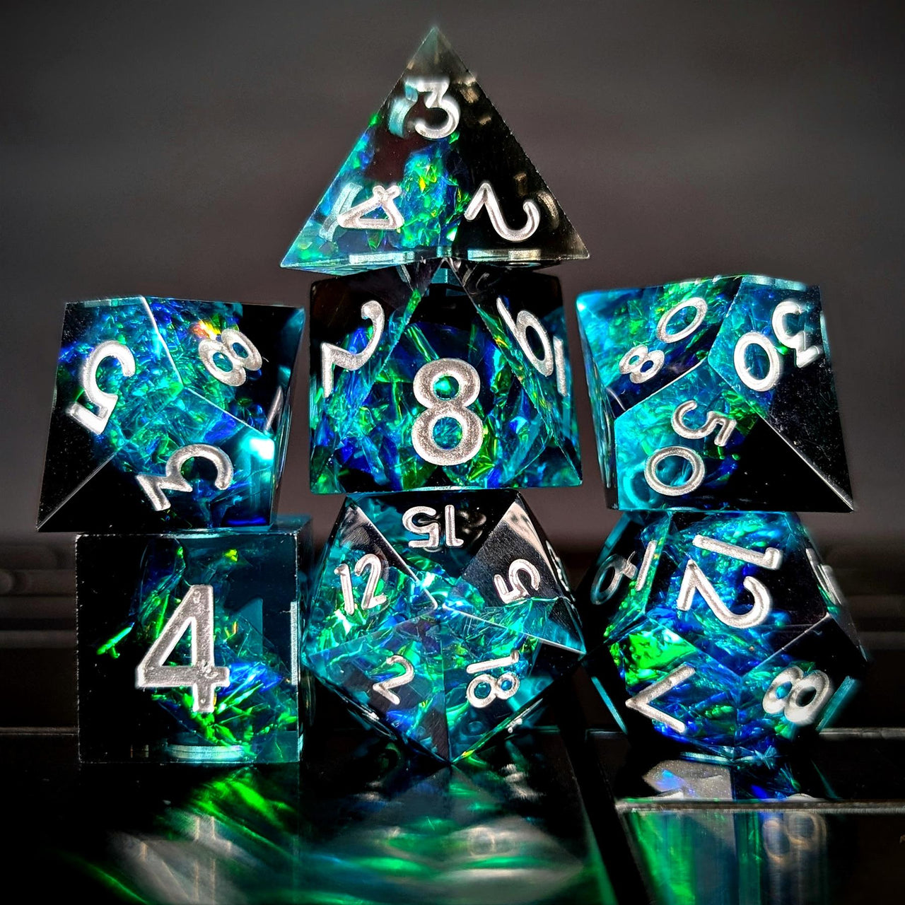 Candy in Cyan & Black Sharp Resin - 7pcs RPG Dice Set