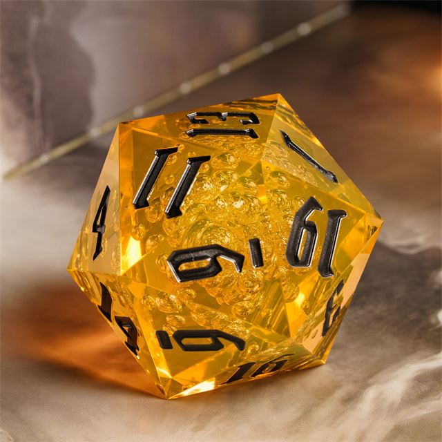 Bubbles in Clear & Yellow Sharp Acrylic - D20 RPG Dice