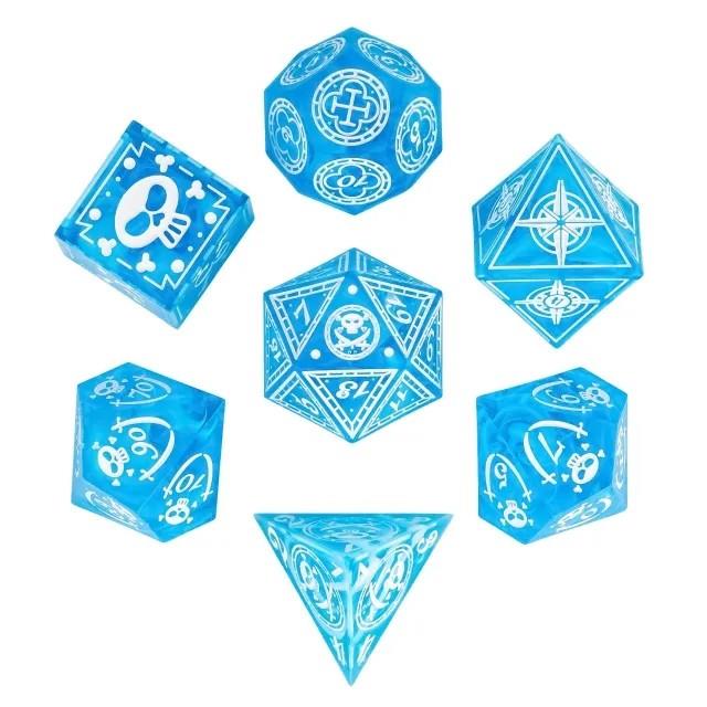7pcs Dice Sharp Candy Pirate Pattern White Font Blue