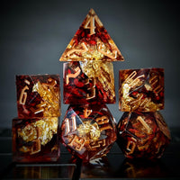 Thumbnail for Foil Feather Black, Red & Clear Filled Sharp Resin - 7pcs RPG Dice Set