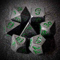 Thumbnail for Silver Metal with Green Dragon Font - 7pcs RPG Dice Set