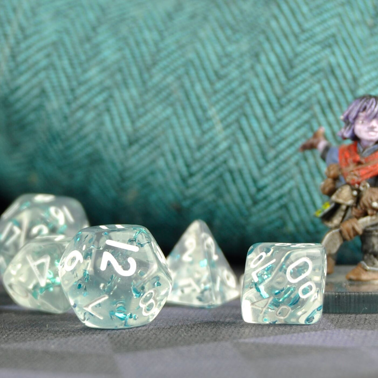 Glitter in Clear & Blue Acrylic - 7pcs RPG Mini Dice Set