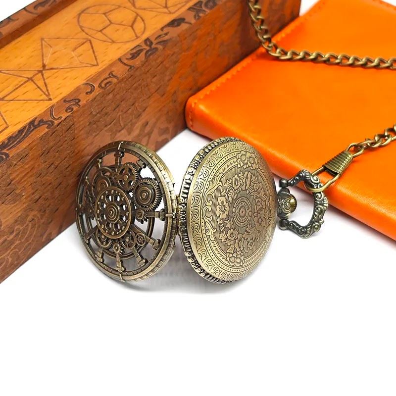 Cog Wheel on Bronze Pocket Watch with Mini Dice - Pendant