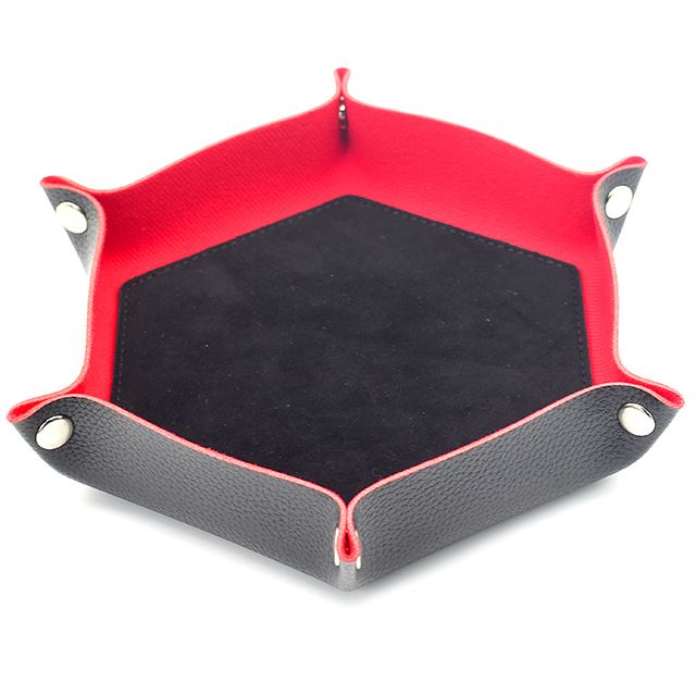 Black Velvet & Black PU Leather - Hexagon Soft Dice Tray