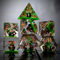 Thumbnail for Goblin in Green & Clear Filled Sharp Resin - 7pcs RPG Dice Set