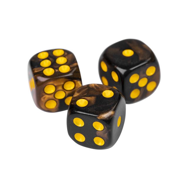 12mm Gold & Black Acrylic - 10pcs D6 RPG Dice Set