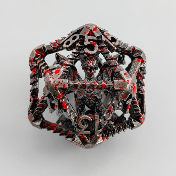 D20 Dice Metal Resin 39mm Flying Dragon Wash Blood Silver