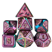 Thumbnail for Glitter Pink Enamel in Rainbow Metal - 7pcs RPG Dice Set