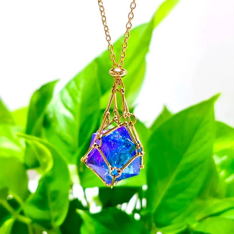 Blue & Purple with Gold Chain D20 Necklace