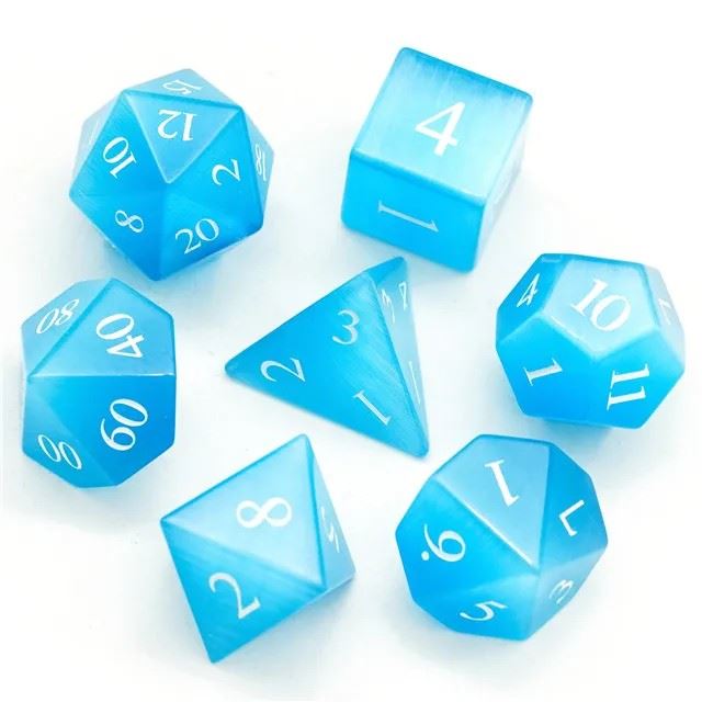 Sky Blue Cat Eye Gemstone - 7pcs RPG Dice Set