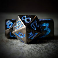 Thumbnail for Blue Font in Black Metal - 7pcs RPG Dice Set