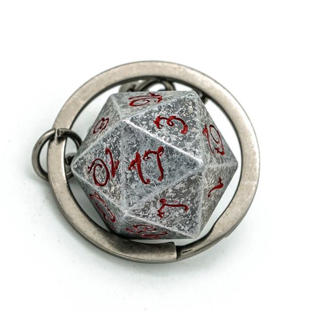 Worn Silver Metal - D20 Keyring