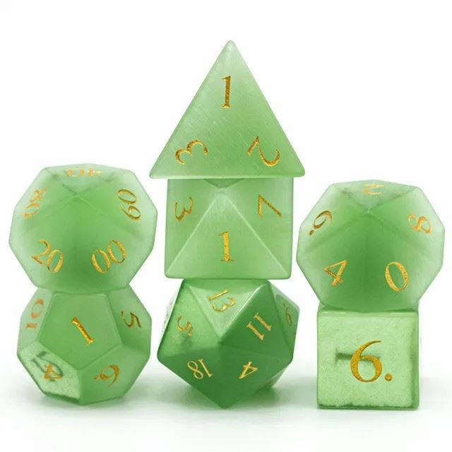 Green Cat Eye Gemstone - 7pcs RPG Dice Set