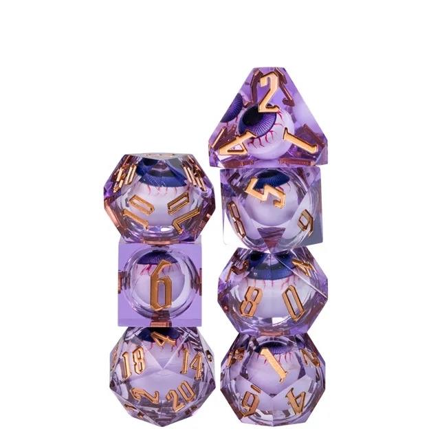 Eye Ball in Purple Filled Sharp Resin - 7pcs RPG Dice Set