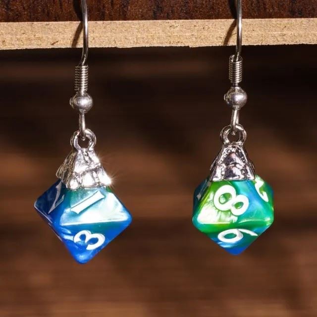 Green & Blue Mini Resin - D8 Earings