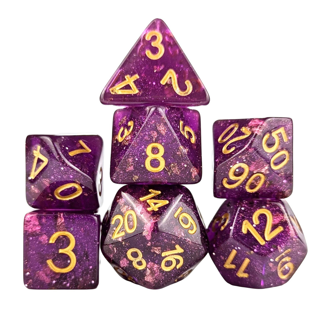 Glitter in Purple Resin - 7pcs RPG Full Dice Set