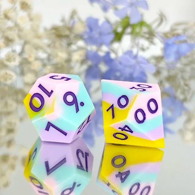 Pink & Yellow Layered Silicone - 7pcs RPG Full Dice Set