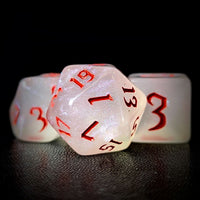 Thumbnail for Glitter in White Acrylic with Red Font - 7pcs RPG Full Dice Set Close