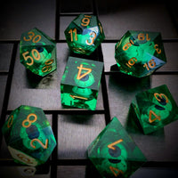 Thumbnail for Green Eye Ball in Clear & Blue Liquid Filled Sharp Resin - 7pcs RPG Dice Set