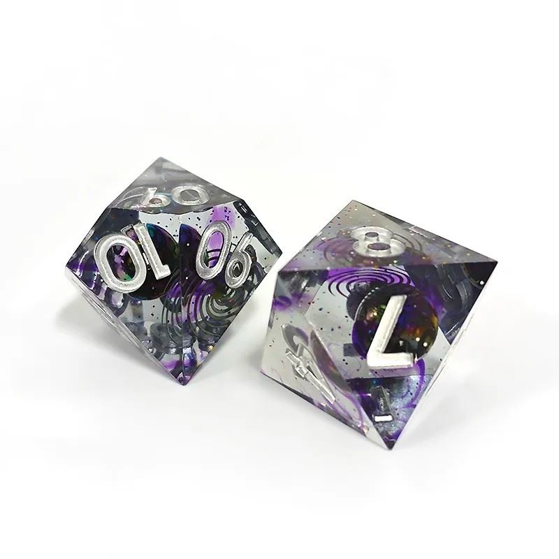 Bead Swirl in Purple & Clear Filled Sharp Resin - 7pcs RPG Dice Set