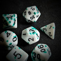 Thumbnail for Green Blood Splatter on White Acrylic - 7pcs RPG Full Dice Set