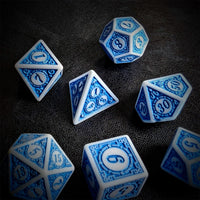 Thumbnail for Blue Lattice on White Acrylic - 7pcs RPG Full Dice Set Scatter