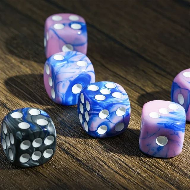 16mm Blue & Pink Acrylic  - 6pcs D6 RPG Dice Set