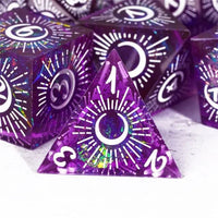 Thumbnail for Moon on Purple with White Swirl Sharp Resin - 7pcs RPG Dice Set