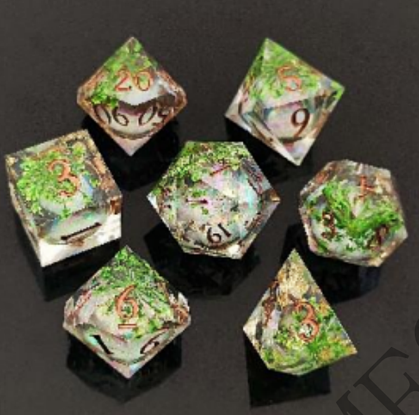 7pcs Dice Sharp Filled Liquid Copper Font White Clear