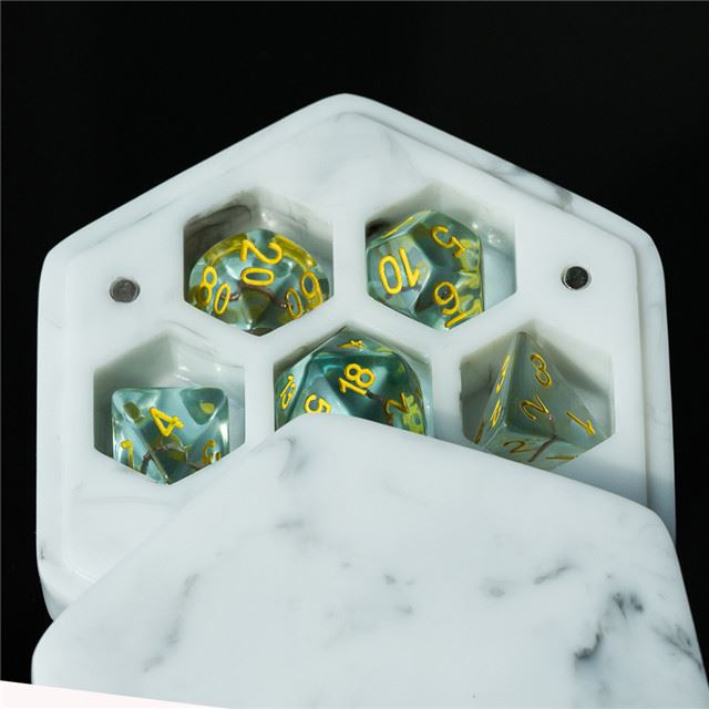 White Marble Resin with 7 Slots - Dice Storage