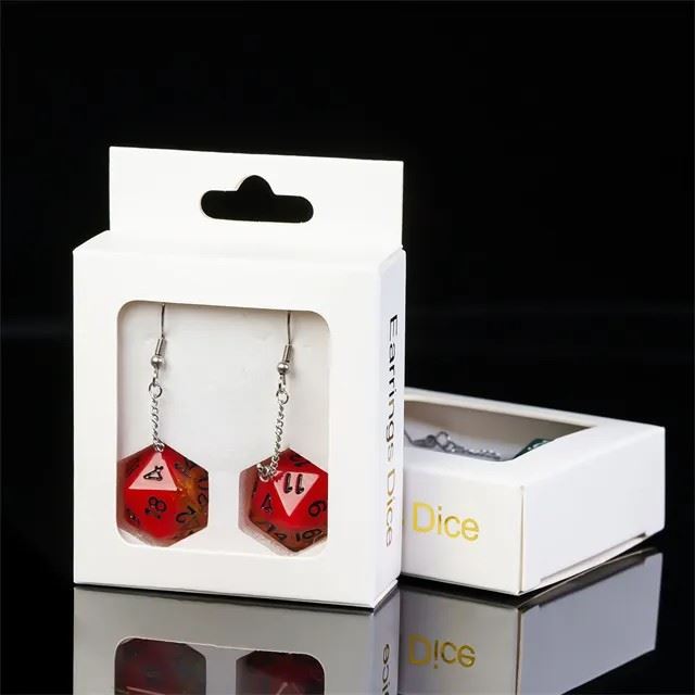 Red & Amber Resin Layered - D20 Earings