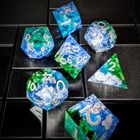 Thumbnail for 7pcs Dice Sharp Filled Silver Font Foil Green Blue