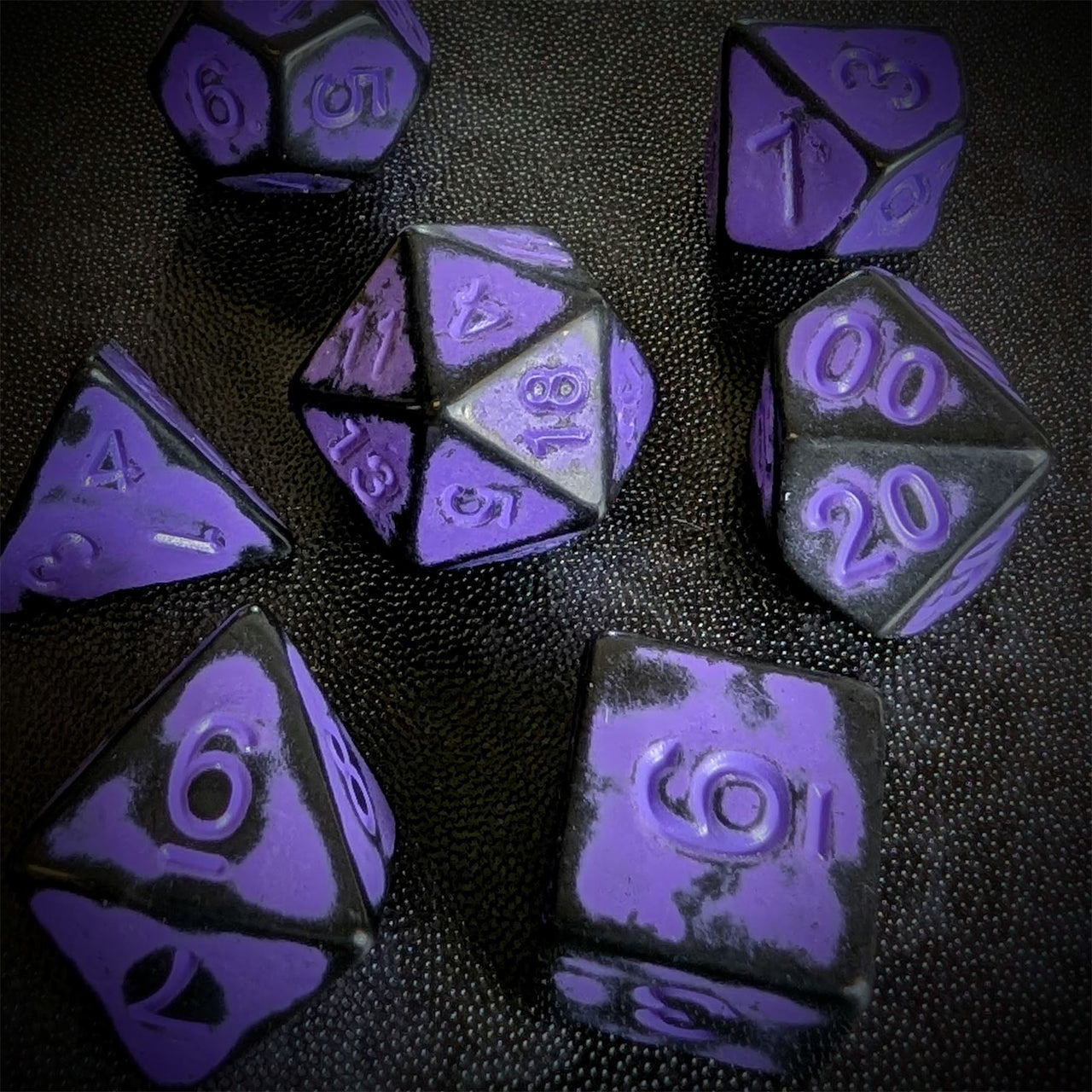 Washed Lilac on Black Acrylic - 7pcs RPG Full Dice Set Scatter