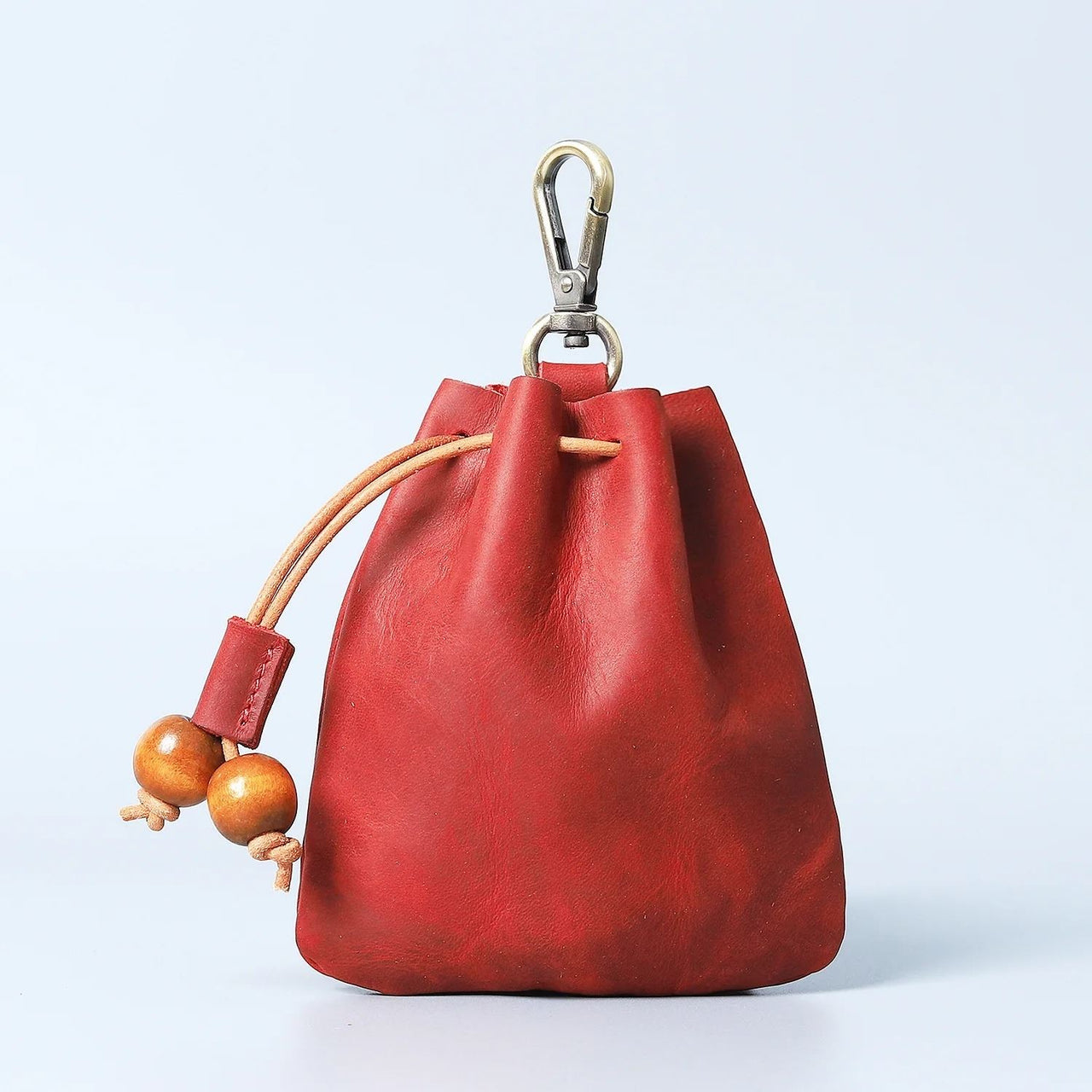 Red Leather Pouch with Belt Clip - Storage Bag