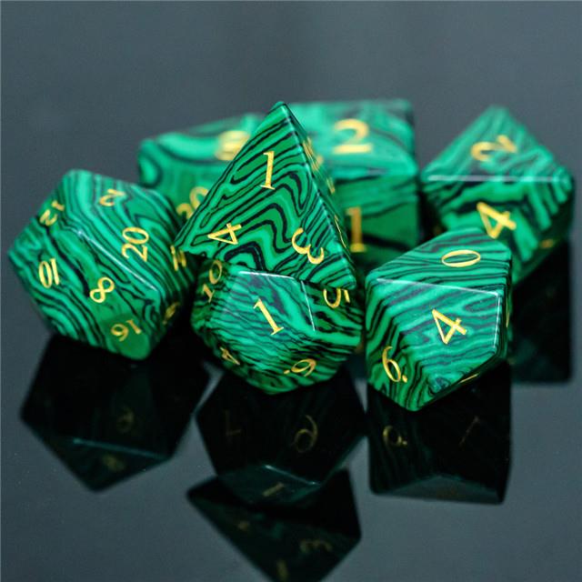 Green Malachite Gemstone - 7pcs RPG Dice Set