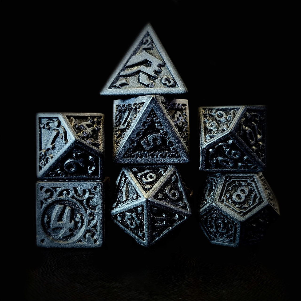 Black Lattice on White Acrylic - 7pcs RPG Full Dice Set Dark Stack