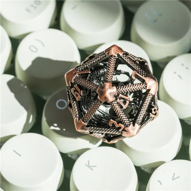 Dragon in Washed Copper Metal - Hollow D20 RPG Dice