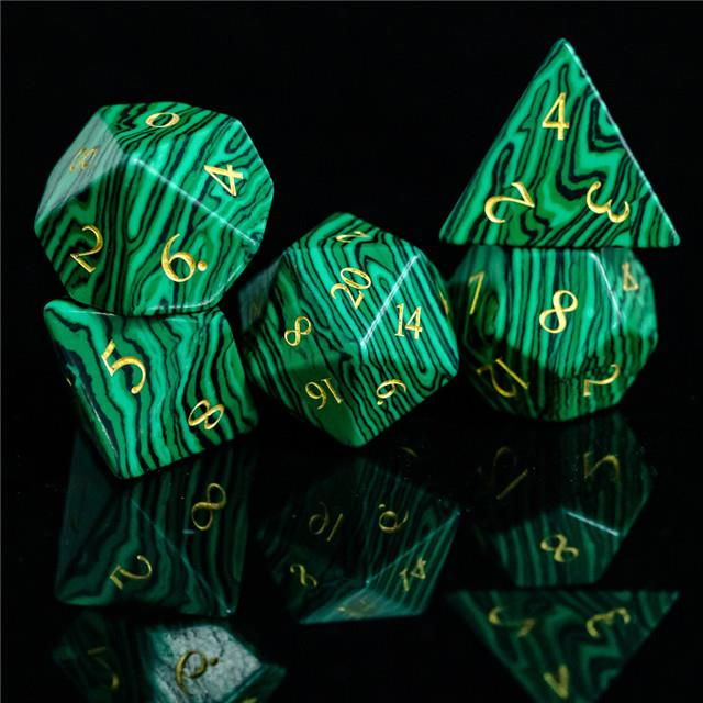 Green Malachite Gemstone - 7pcs RPG Dice Set