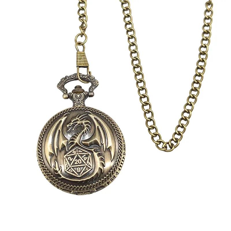 Dragon Wing on Bronze Pocket Watch with Mini Dice - Pendant