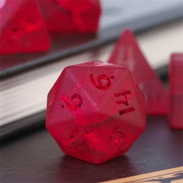 Cracked & Frosted Red Glass - 7pcs RPG Dice Set