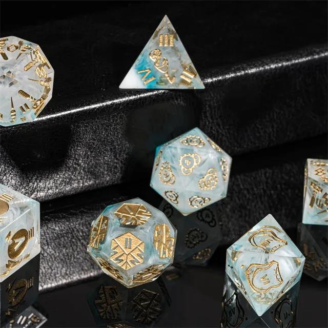 Artificer on Dark Blue Sharp Resin - 7pcs RPG Dice Set